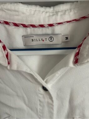 Billy T White Tie Front Button Down Shirt Lyocell Lightweight Top Size M